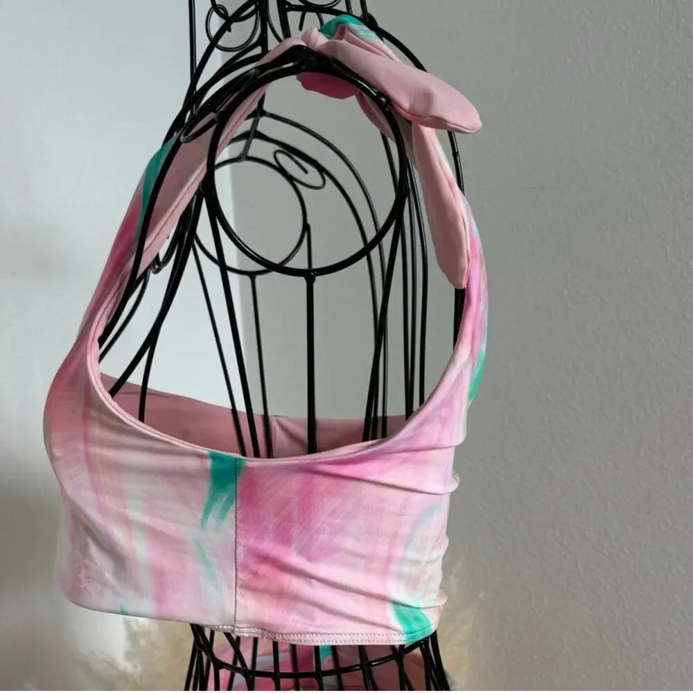 Frankie's Bikinis Taylor Top Trippy Tie Dye One Shoulder Bikini Top Pink Medium